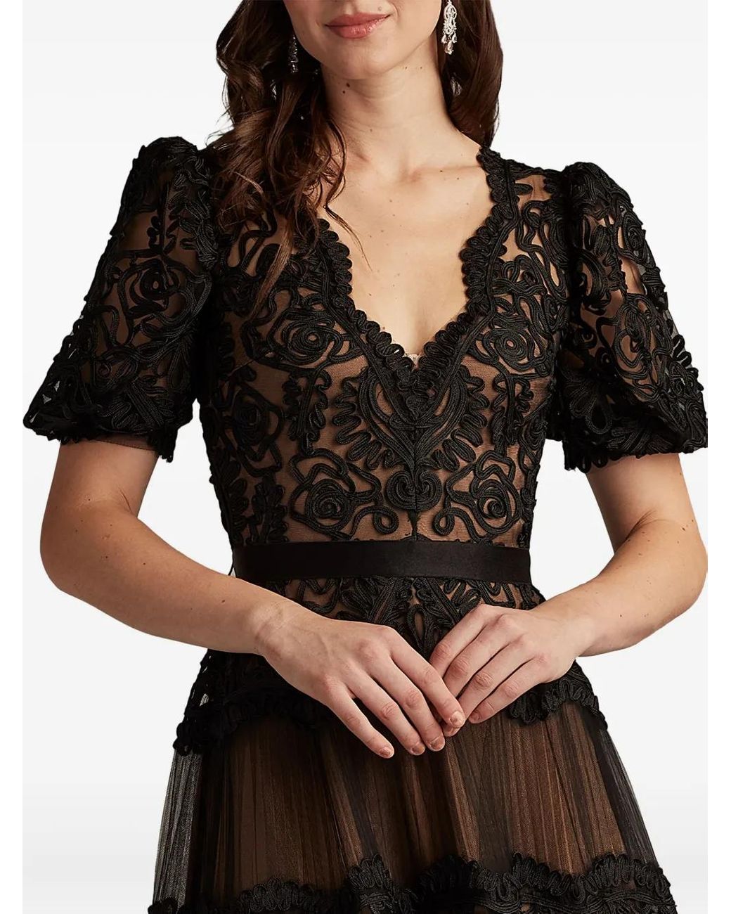 sachin and babi light blue dress Tadashi Shoji Embroidered Lace Cap Sleeve Navy Dress Cocktail Formal  Women's 8