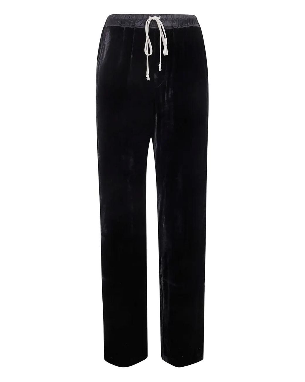 Rick Owens Black Velvet Trousers With Drawstring Closure
