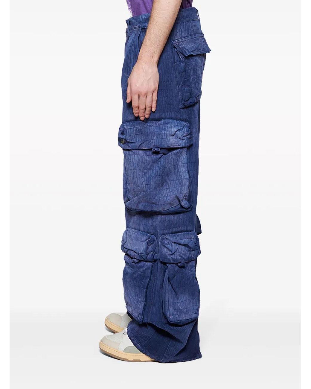 Amiri Blue Logo-Jacquard Cotton Cargo Jeans for men