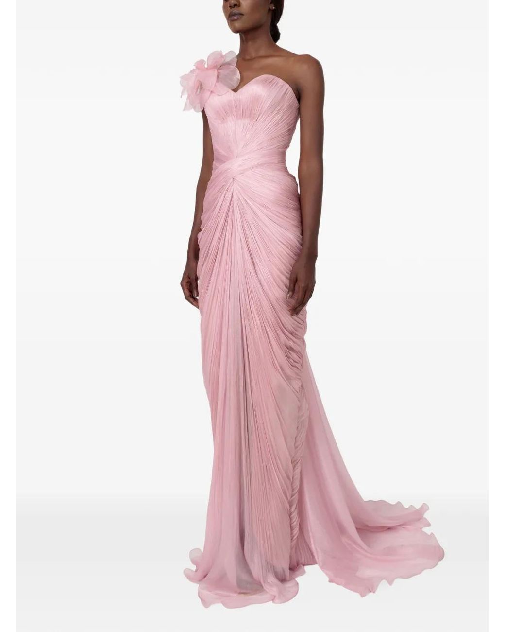IRIS SERBAN Pink Elisabeth Flower-Detail Ruched Maxi Dress