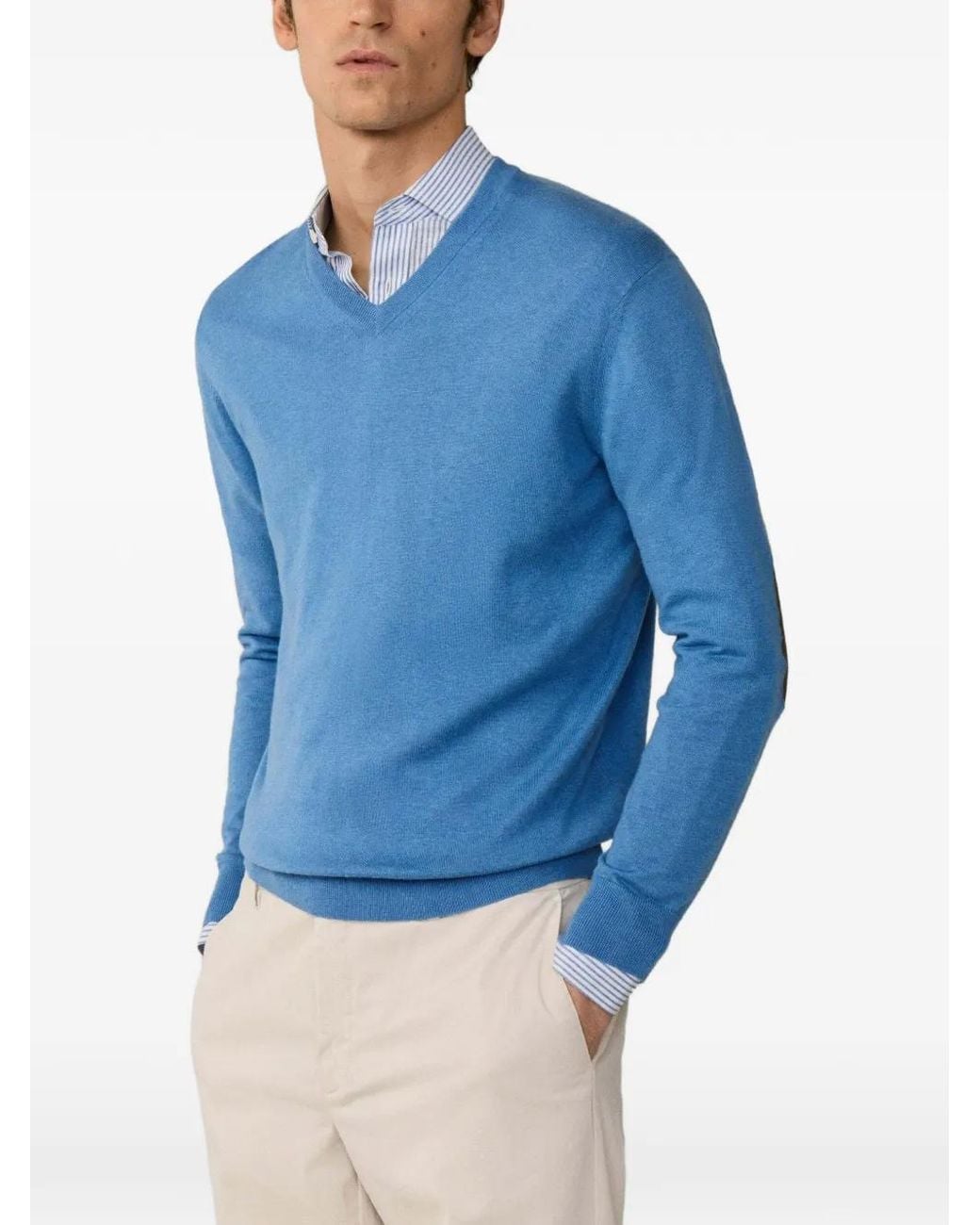 Hackett Blue Elbow-Patch V-Neck Sweatshirt for men