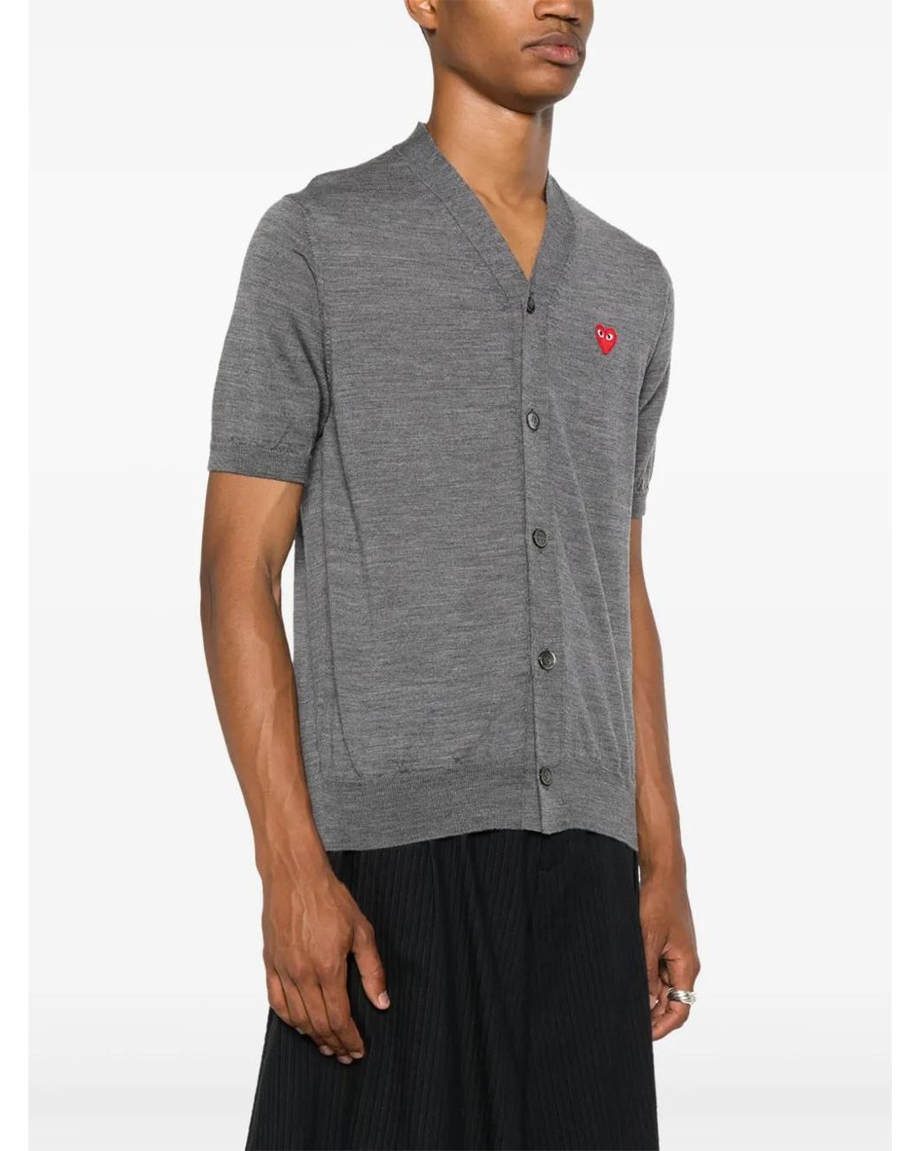 COMME DES GARÇONS PLAY Gray Logo-Patch Short-Sleeve Cardigan