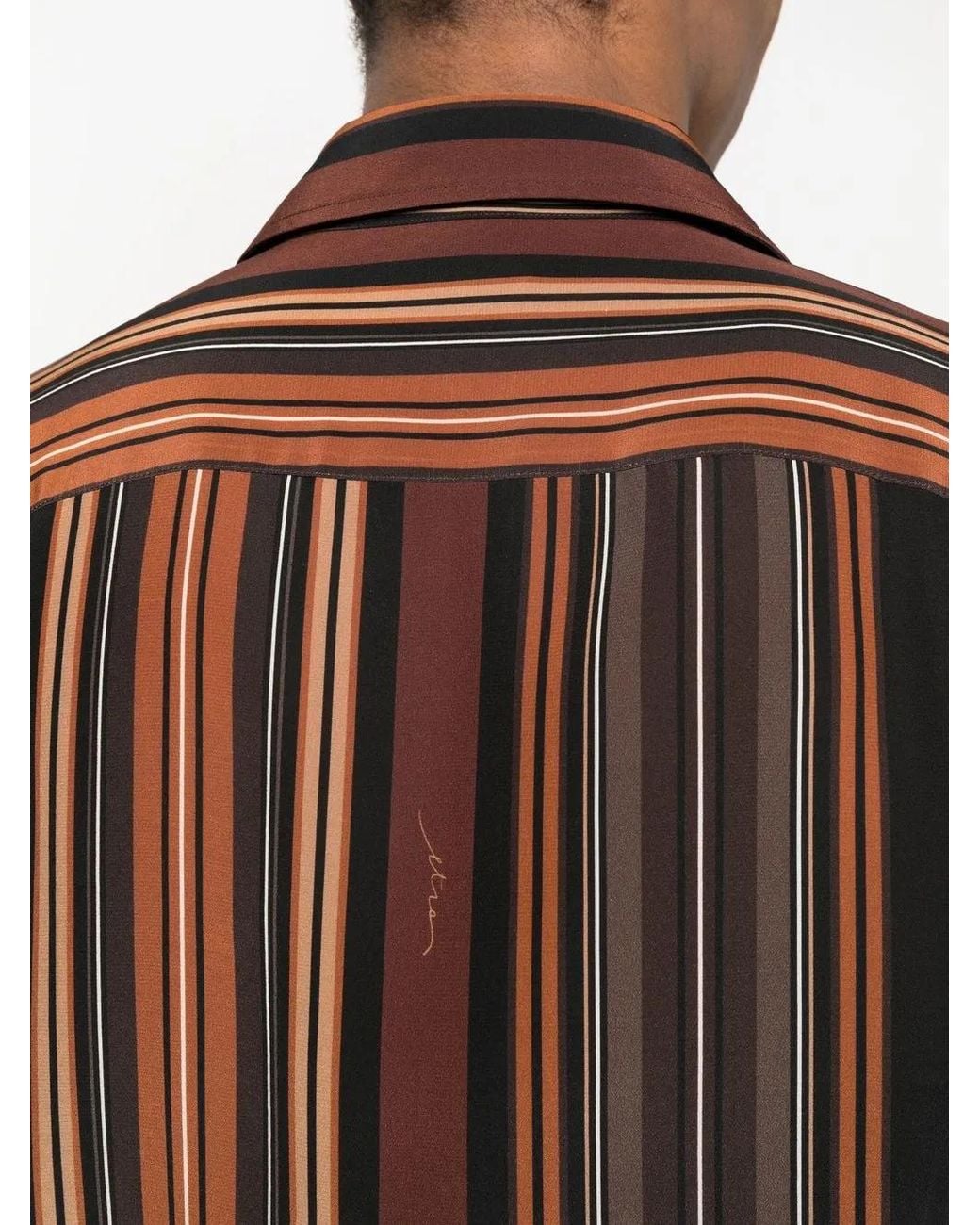 Etro Brown Striped Silk Crepe De Chine Shirt for men