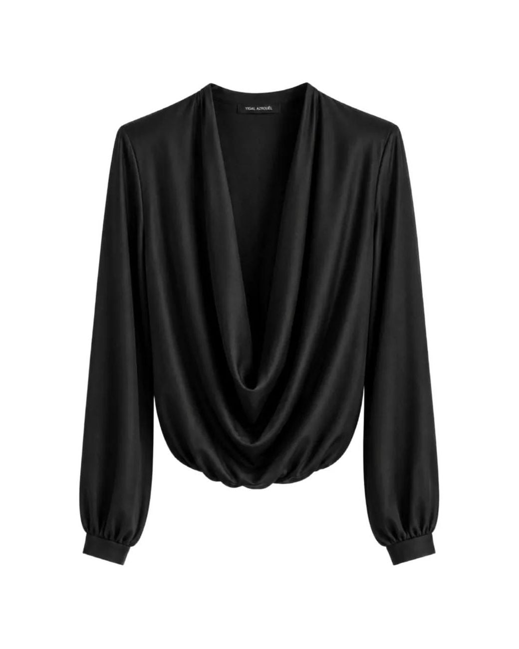 Yigal Azrouël Black Victoria Cowl-Neck Blouse
