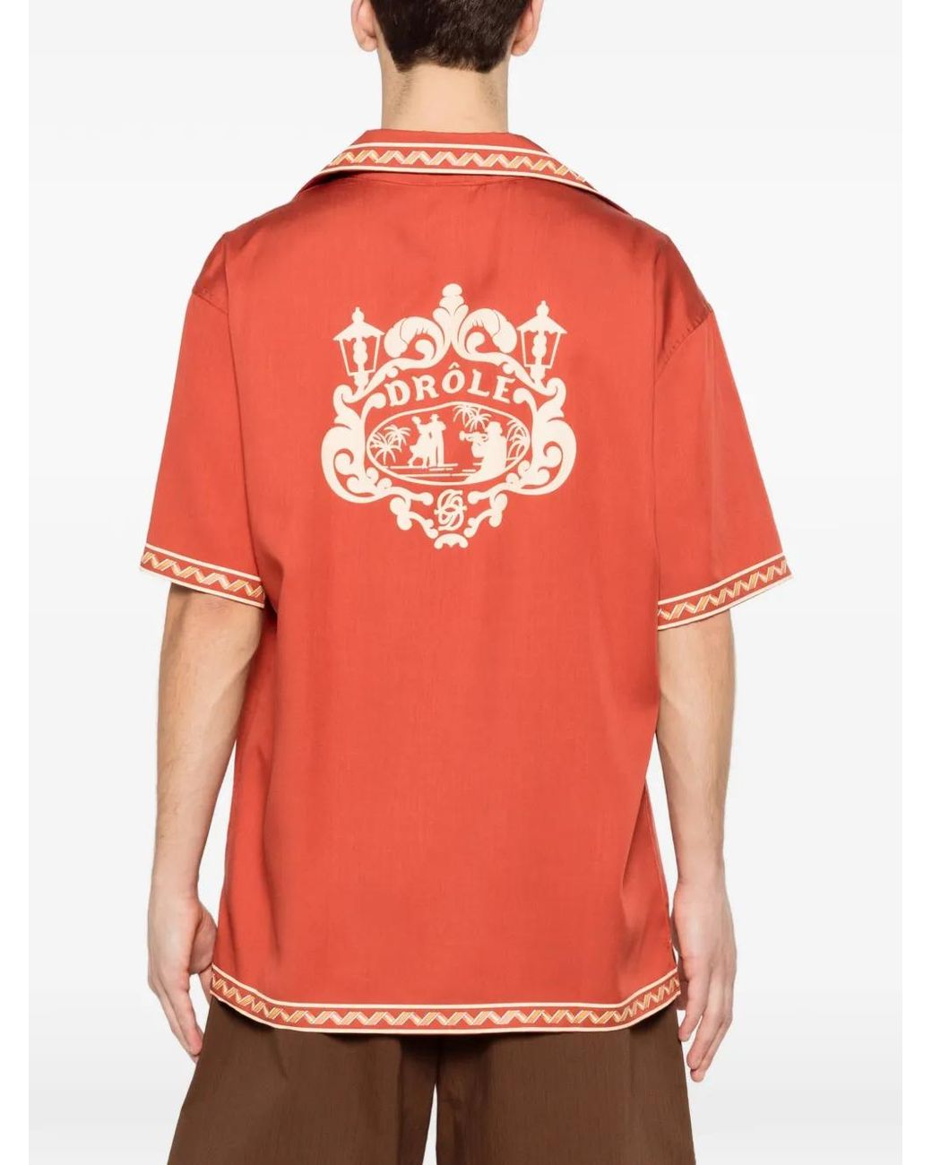 Drole de Monsieur Red Chemise Brodée Danseurs À Bords Zig-Zag for men