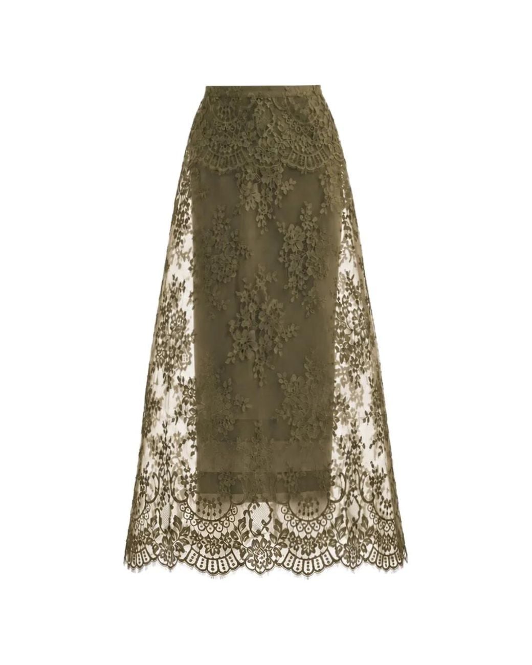 Gemy Maalouf Green Lace Cage Midi Skirt