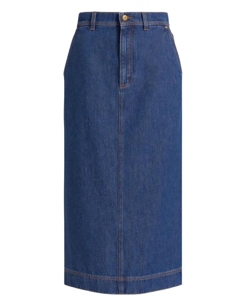 Alberta Ferretti Blue Contrast-Stitching Midi Skirt