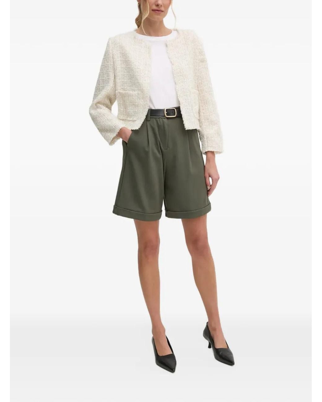 DKNY White Bouclé Frayed-Edge Jacket