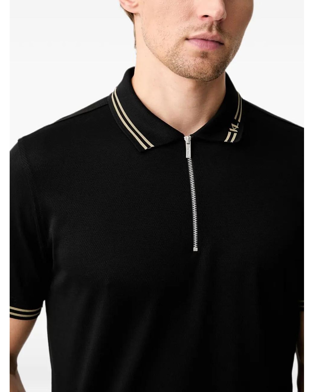 Karl Lagerfeld Black Zip-Fastening Tipped Polo Shirt for men