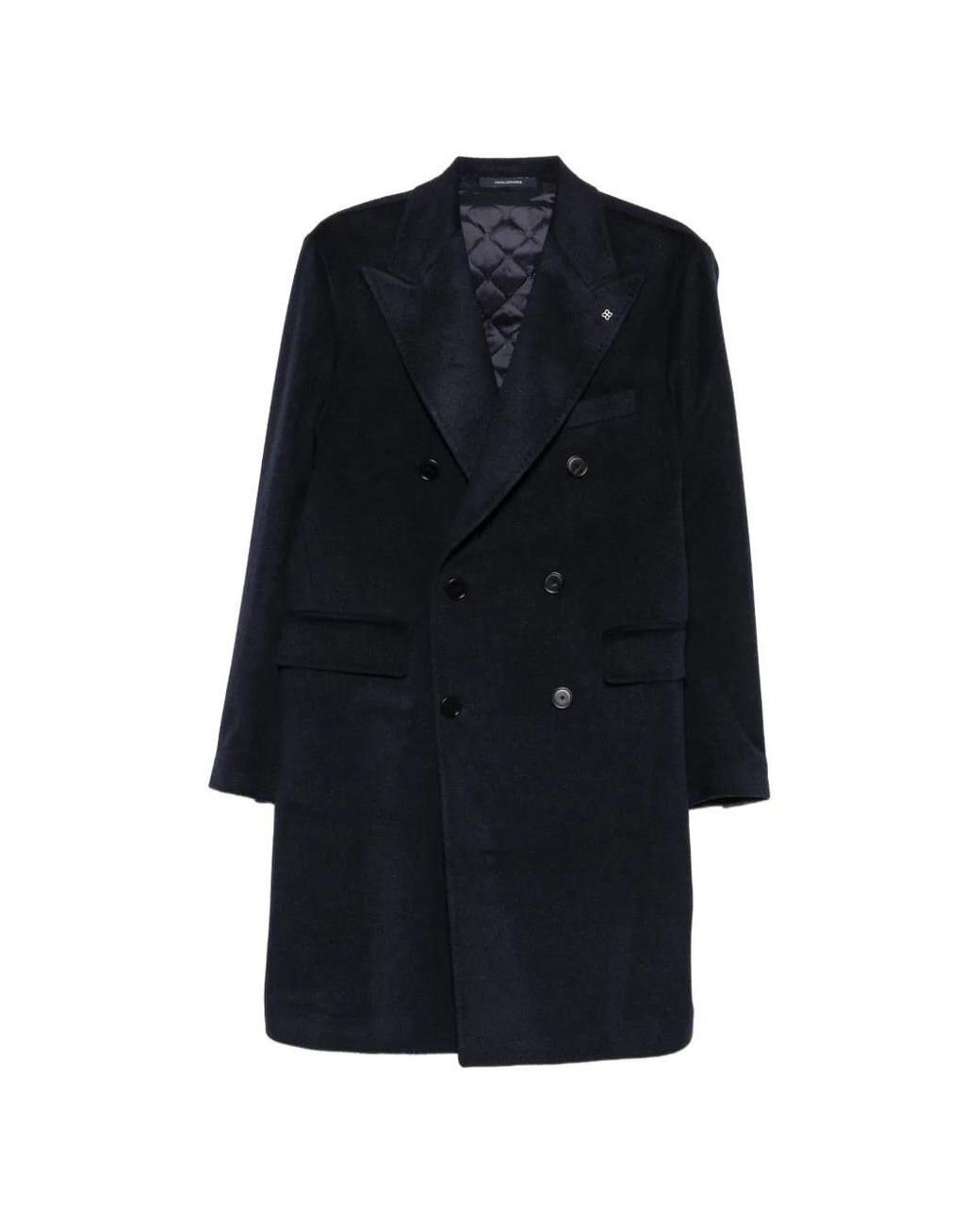 Tagliatore 0205 Blue Double-Breasted Peak-Lapel Coat for men