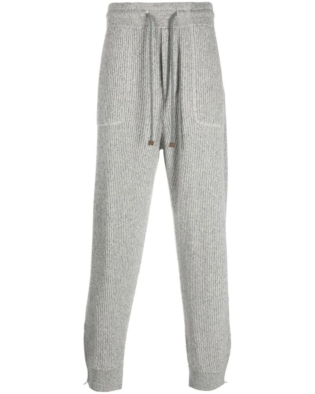 Brunello Cucinelli Gray Cashmere Ribbed Joggers for men