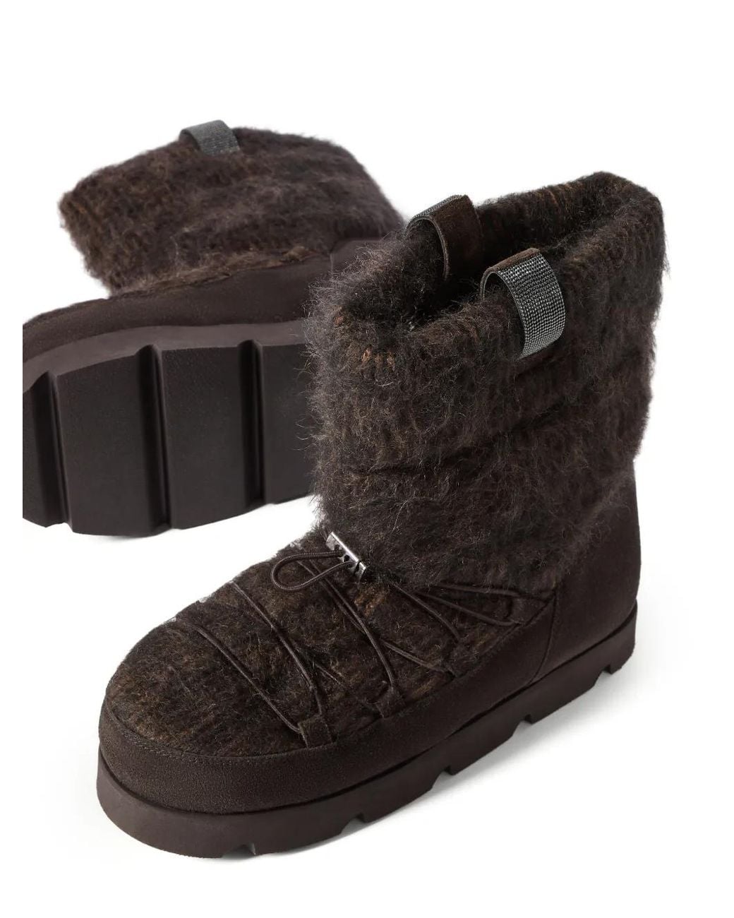 Brunello Cucinelli Black Suede-Panel Ankle Boots