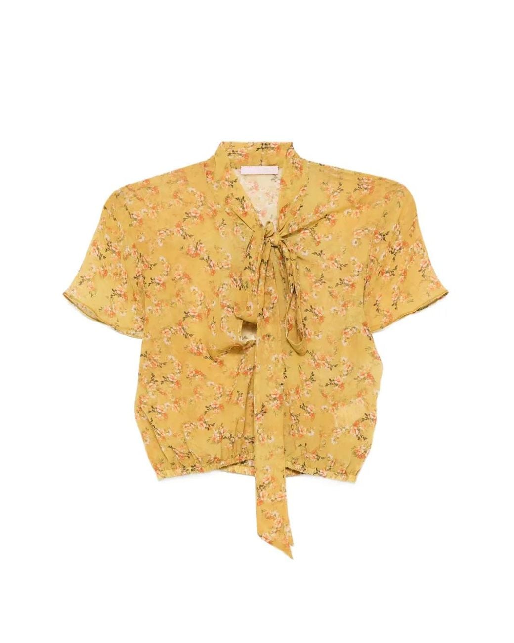 Kristina Ti Yellow Blouse Fleurie À Col Lavallière