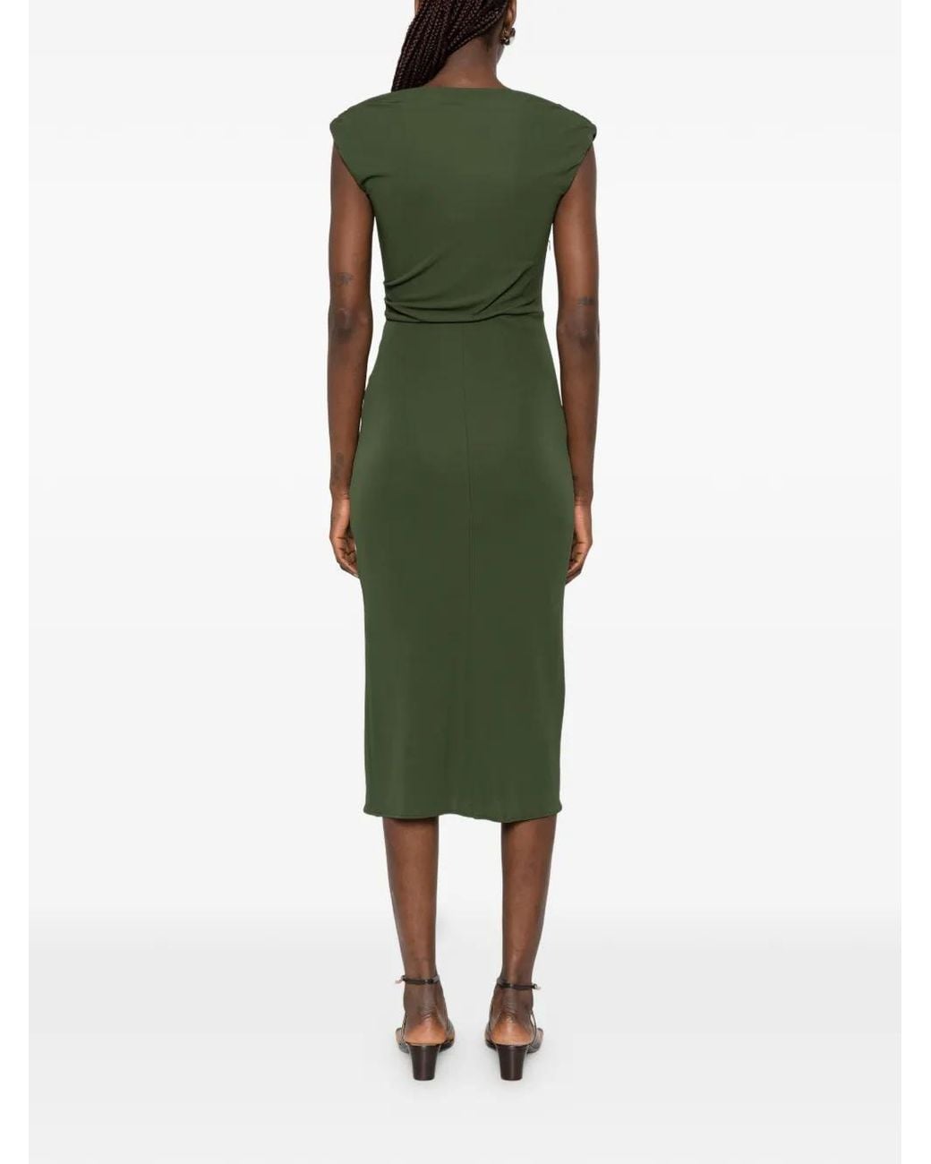 Max Mara Green Taureo Draped Ruffled Midi Dress