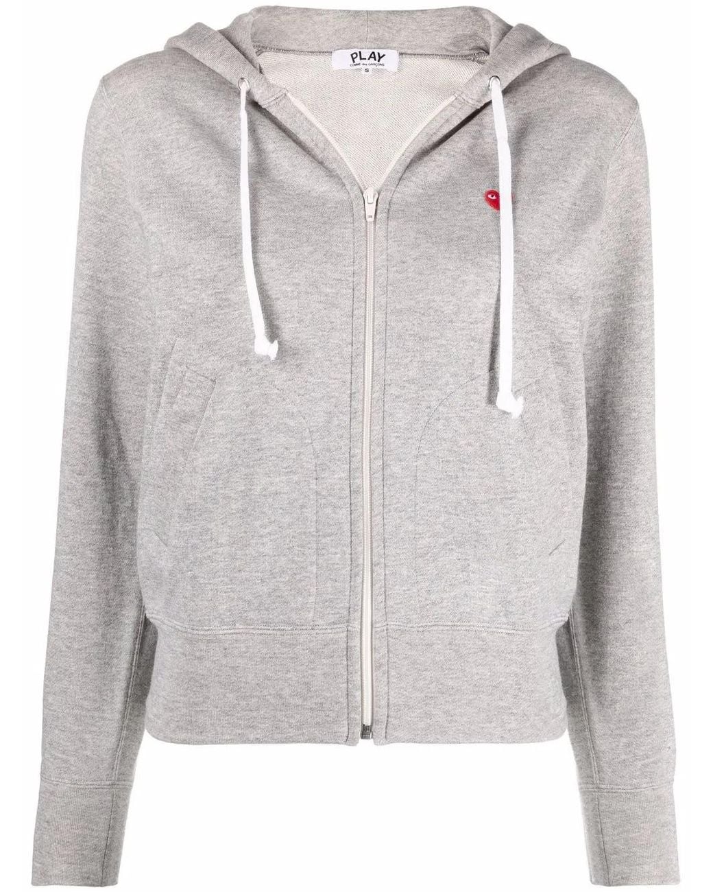 COMME DES GARÇONS PLAY Gray Embroidered-Motif Zip-Fastening Hoodie