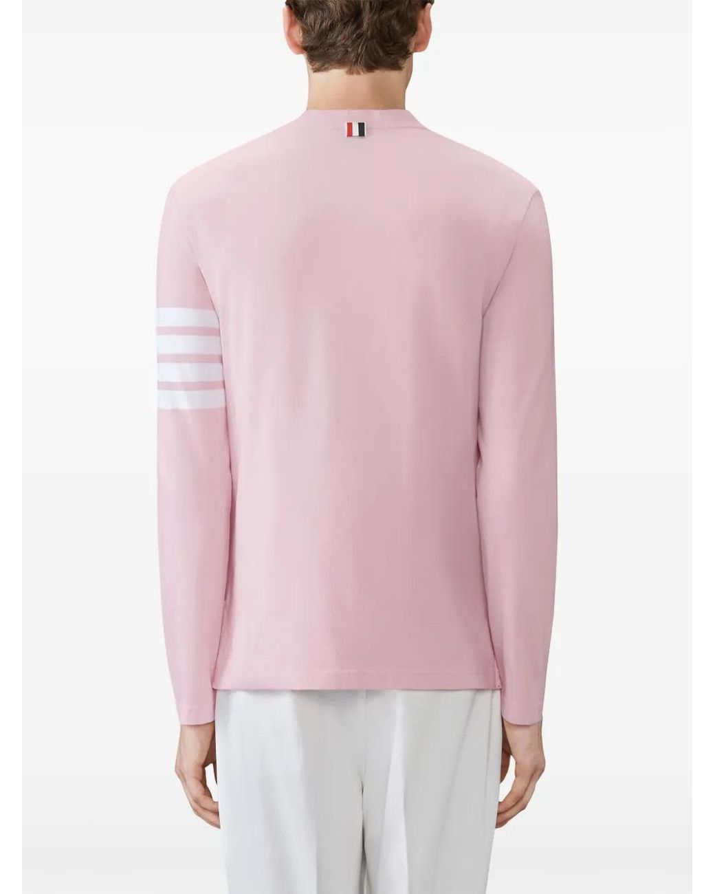 Thom Browne Pink Three-Stripe Long-Sleeved T-Shirt for men