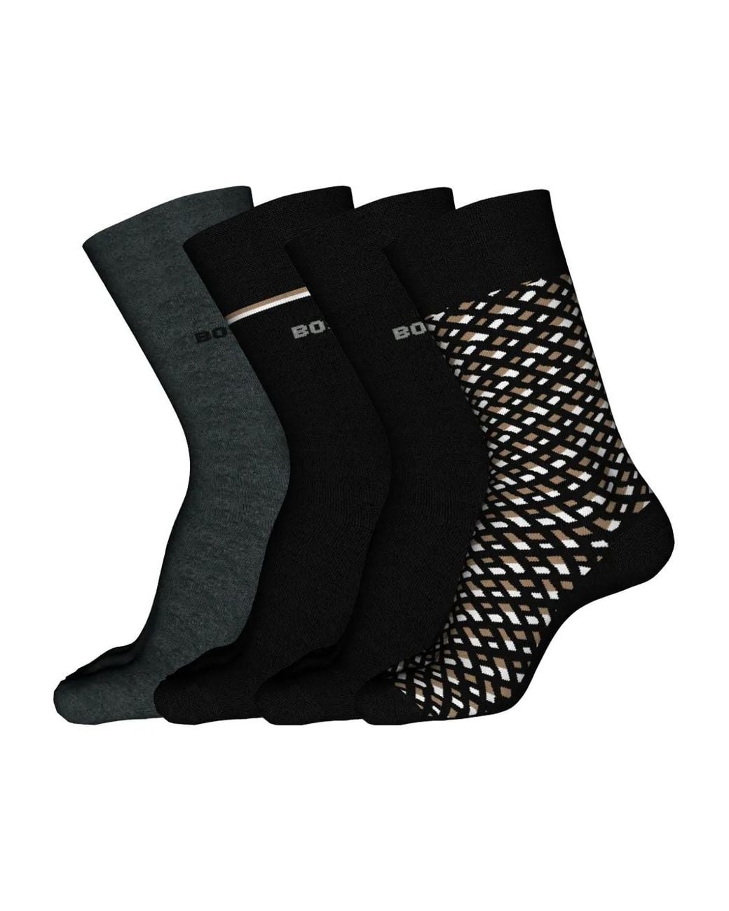 Boss Black Stripe-Patterned Cotton-Blend Socks (Pack Of Four) for men