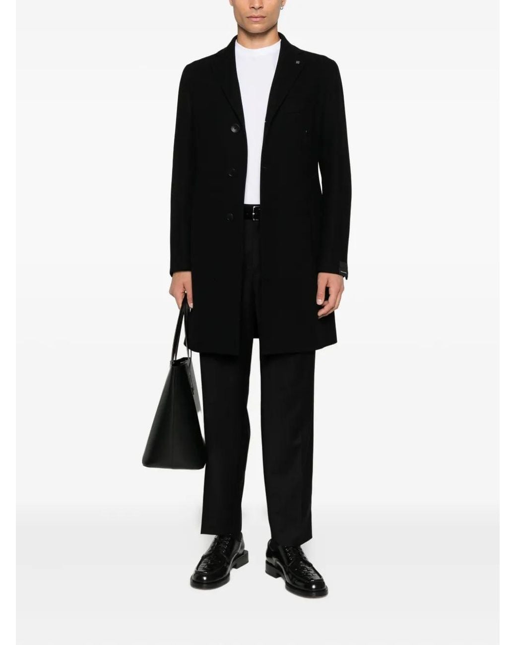 Tagliatore Black Single-Breasted Coat for men