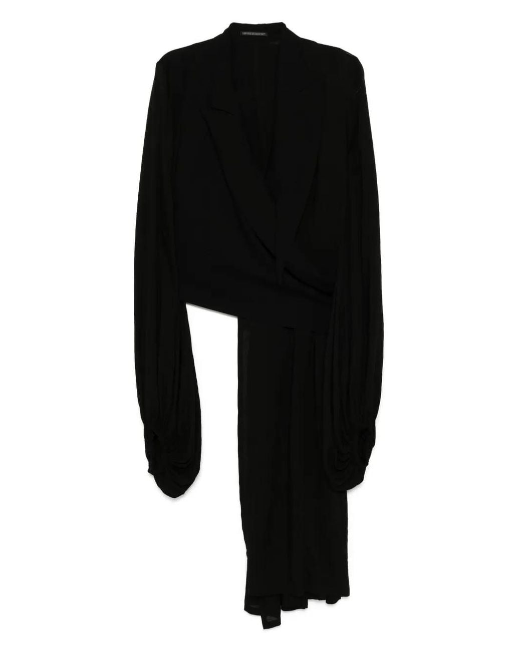 Yohji Yamamoto Black Balloon-Sleeves Wrap Blazer