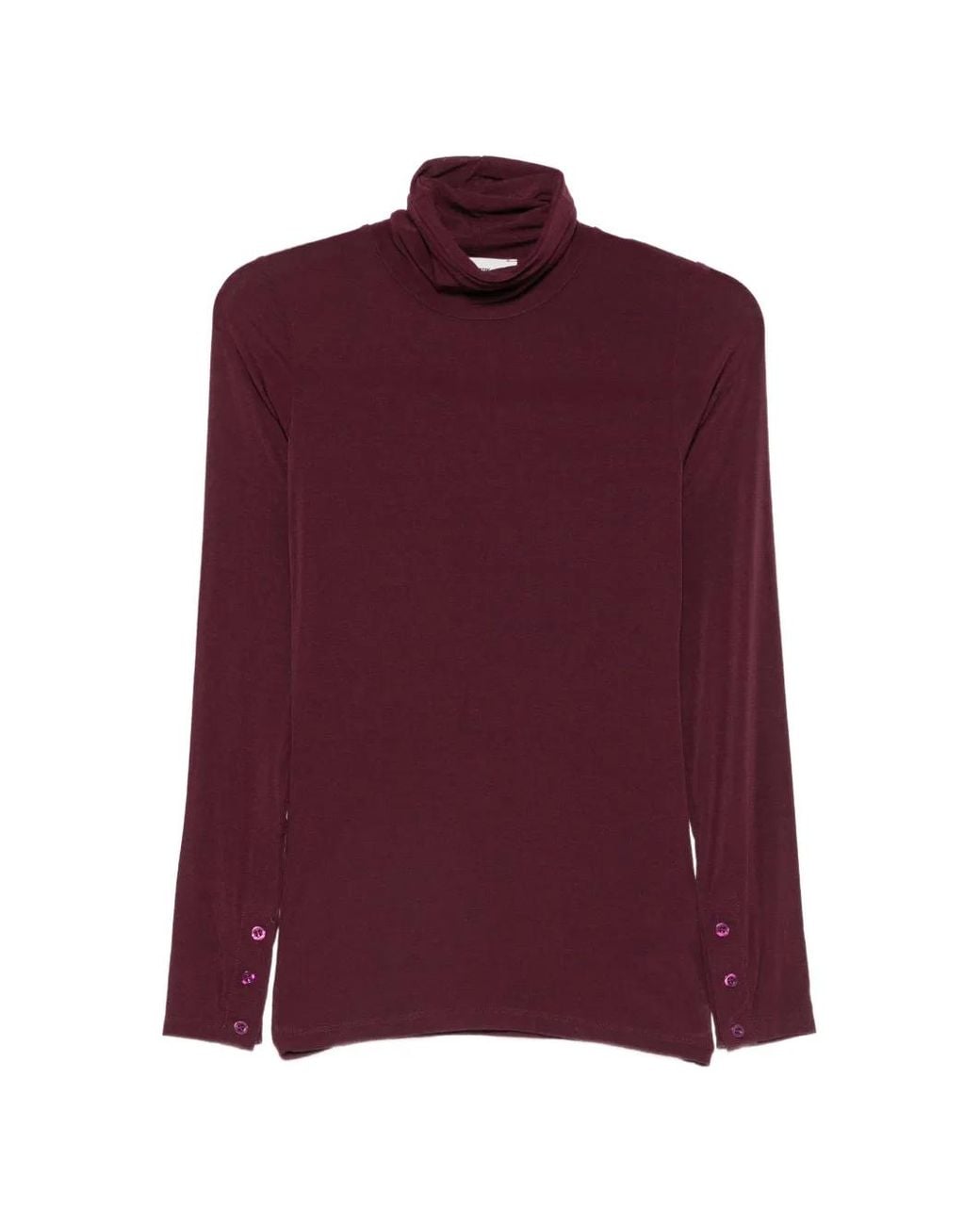 SOLOTRE Purple Button-Cuff Roll-Neck Top
