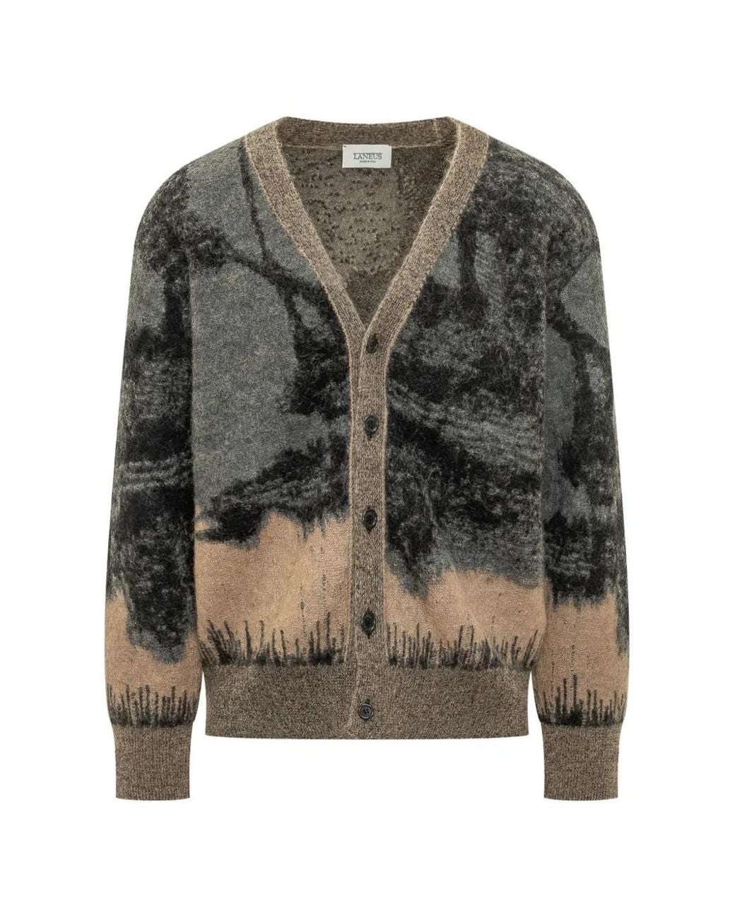 Laneus Black Intarsia-Knit Button-Up Cardigan for men