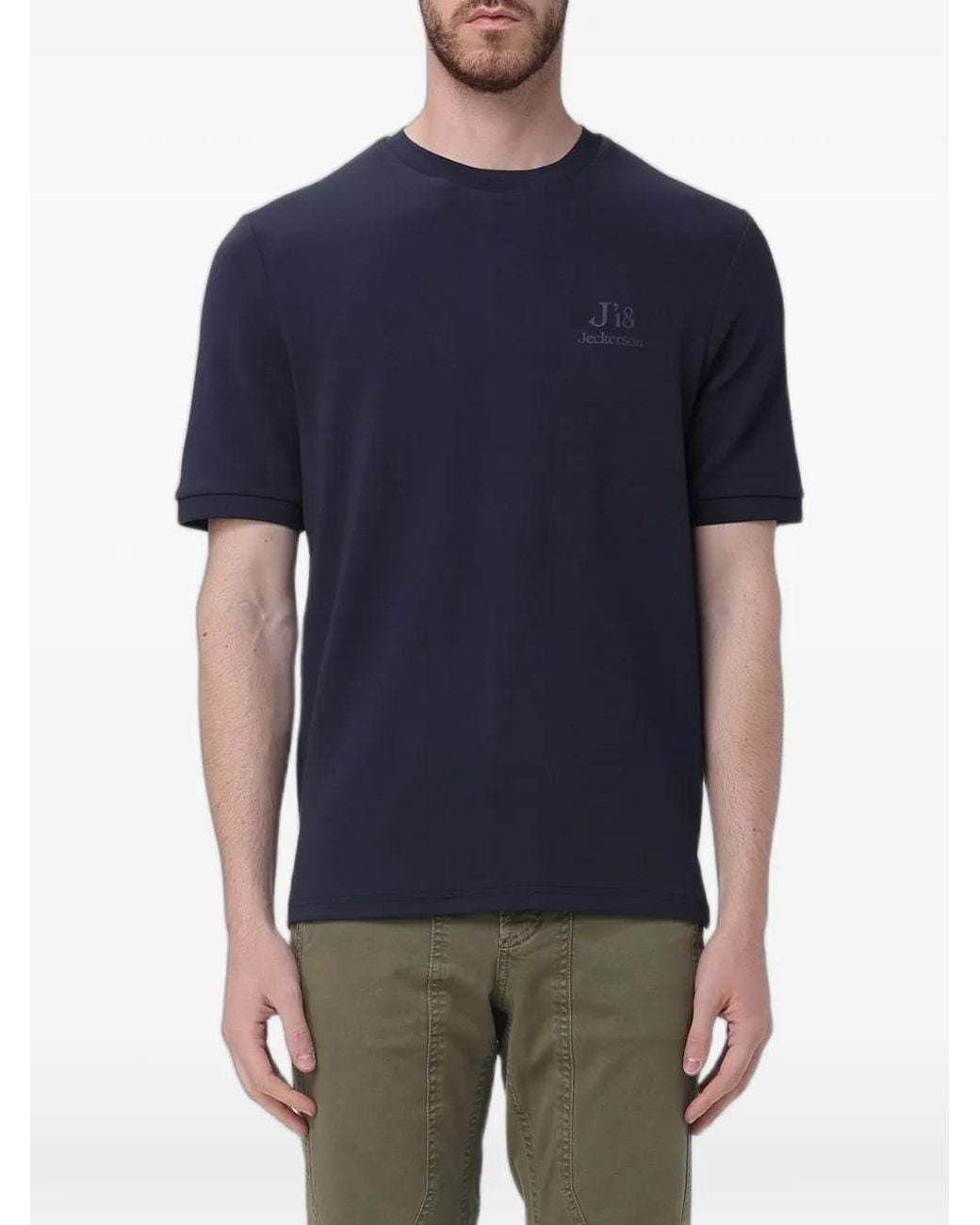 Jeckerson Blue Logo-Print Piqué T-Shirt for men