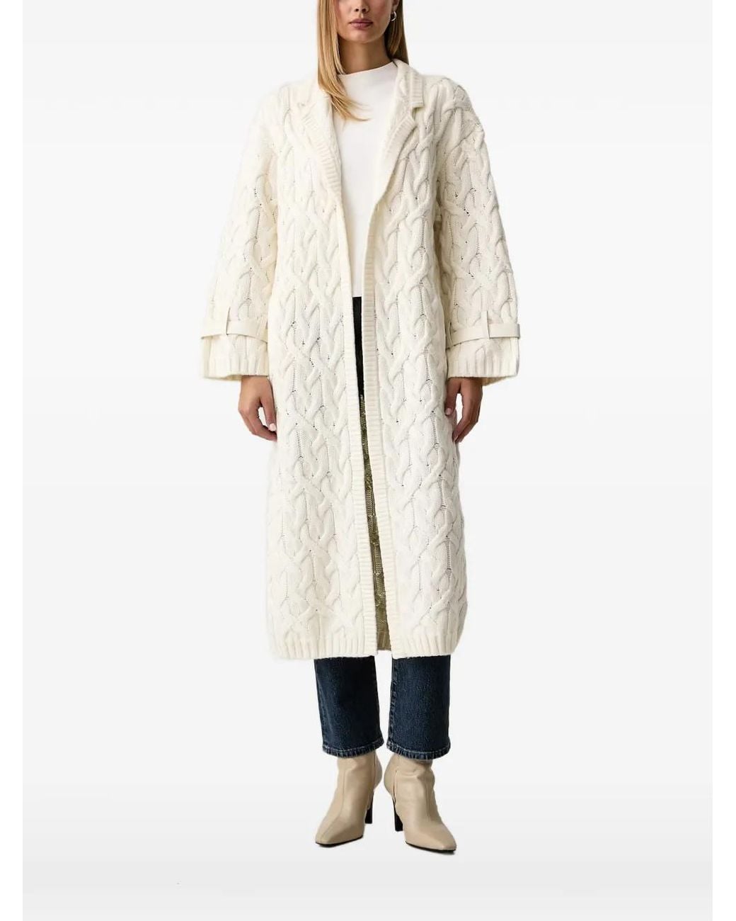 Fracomina Natural Cable-Knit Buckled-Cuff Cardigan