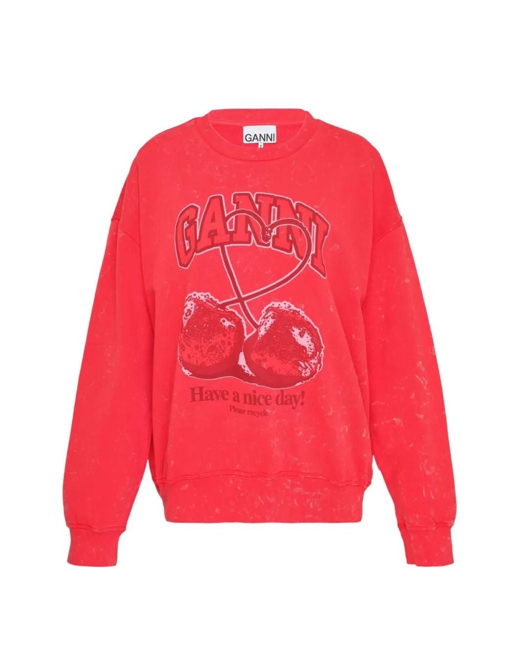Ganni Red Cherry-Print Acid-Wash Sweatshirt