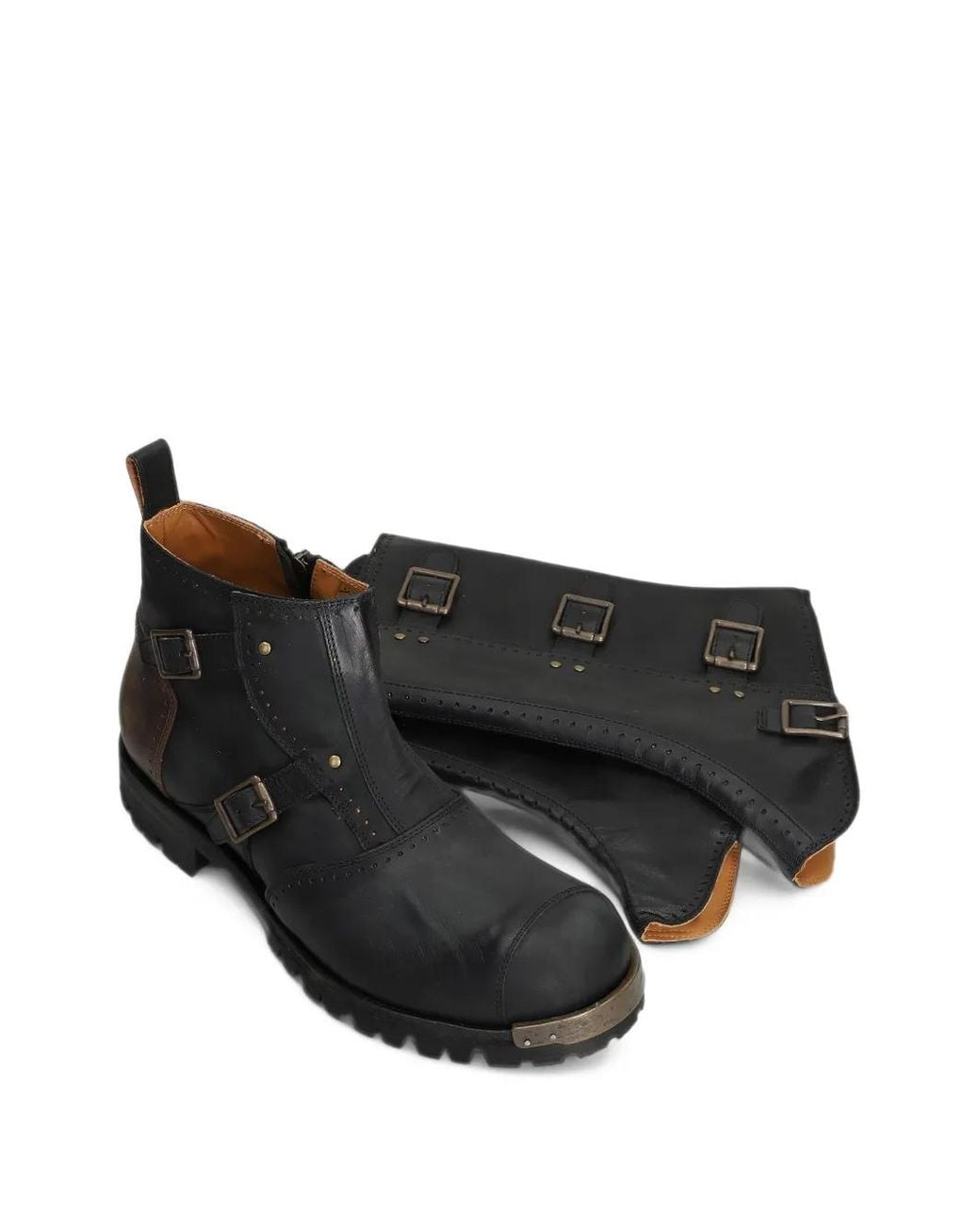 Ziggy Chen Black Buckle-Fastening Leather Boots for men