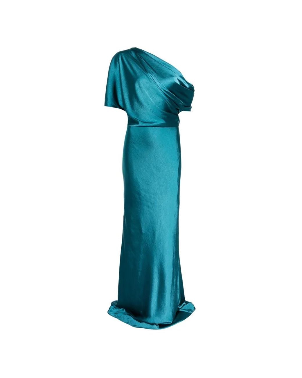 Amsale Blue Off-Shoulder Draped Maxi Dress