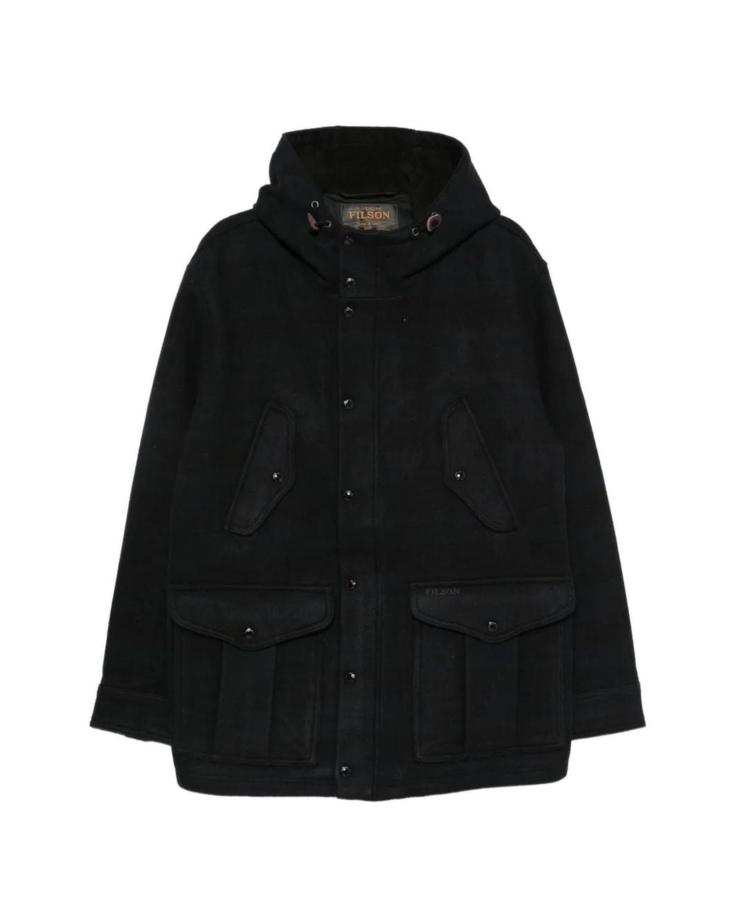 Filson Black Hooded Multi-Pocket Coat for men