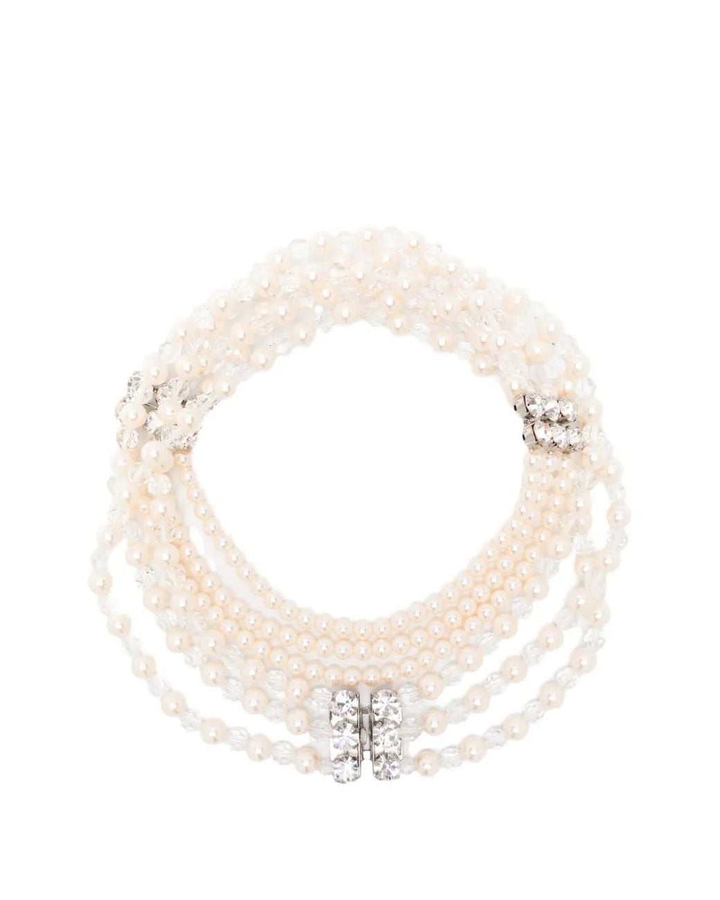 Alessandra Rich White Triple-Strand Crystal-Embellished Necklace