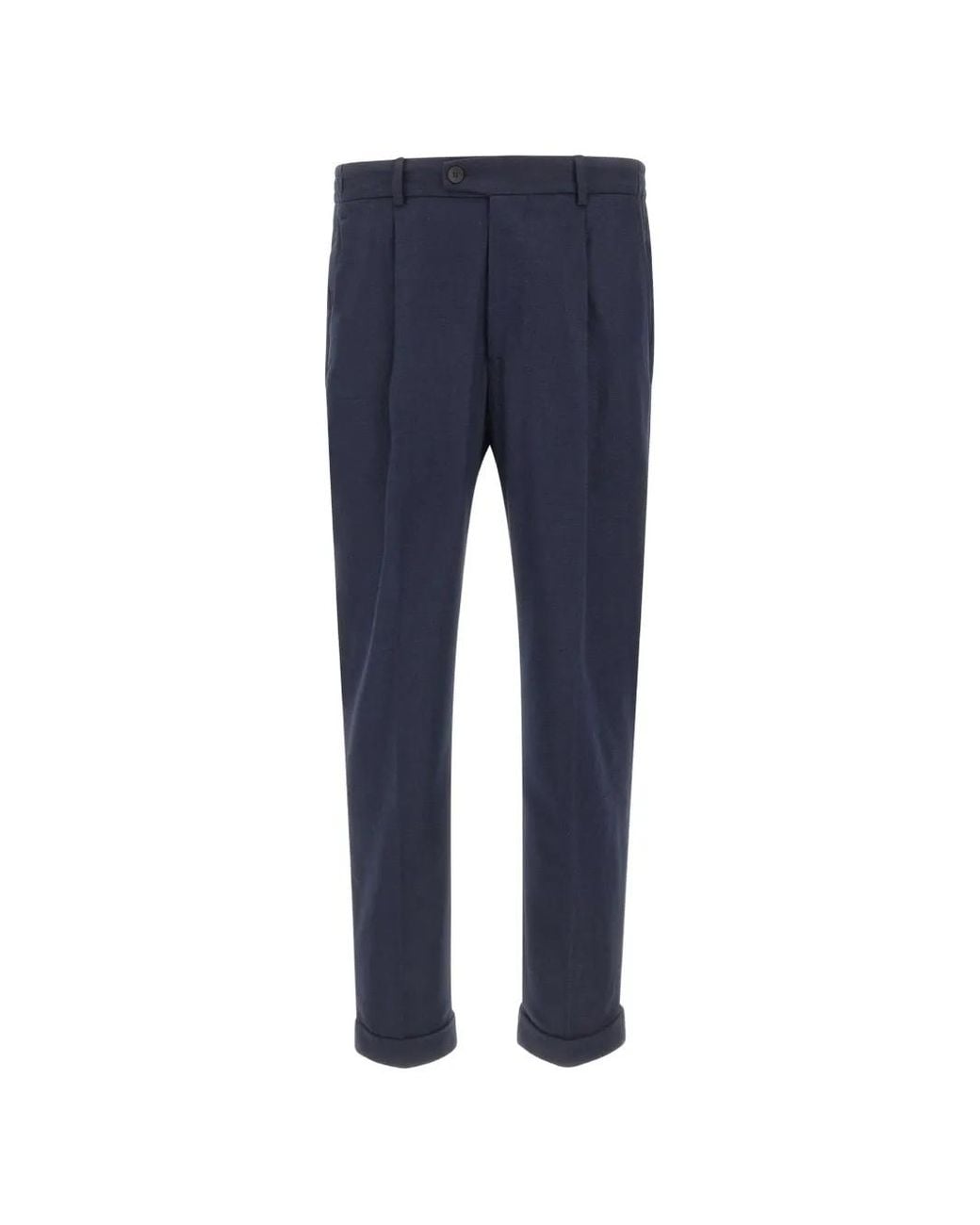 Devore Blue Pleated-Front Brushed-Finish Trousers for men