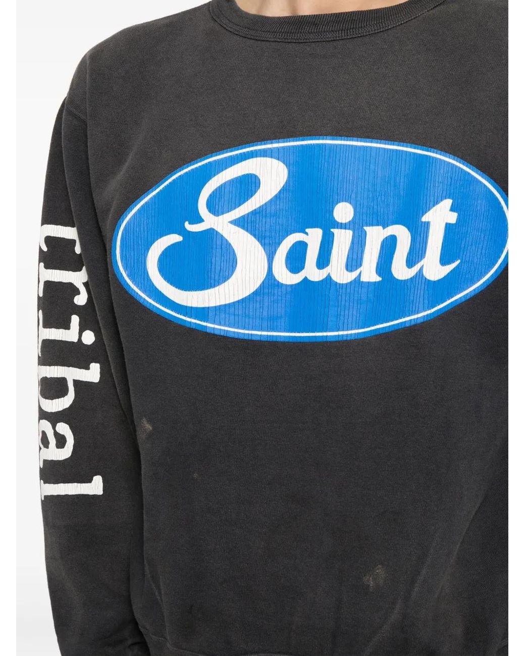 SAINT Mxxxxxx Gray Logo-Print Cotton Sweatshirt for men