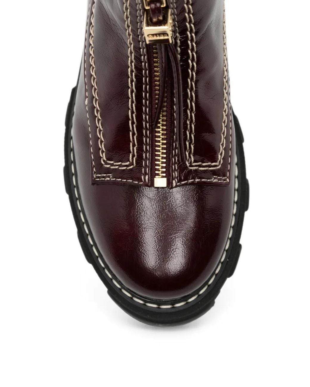 Ganni Brown Cleated Zip-Detail Ankle Boots