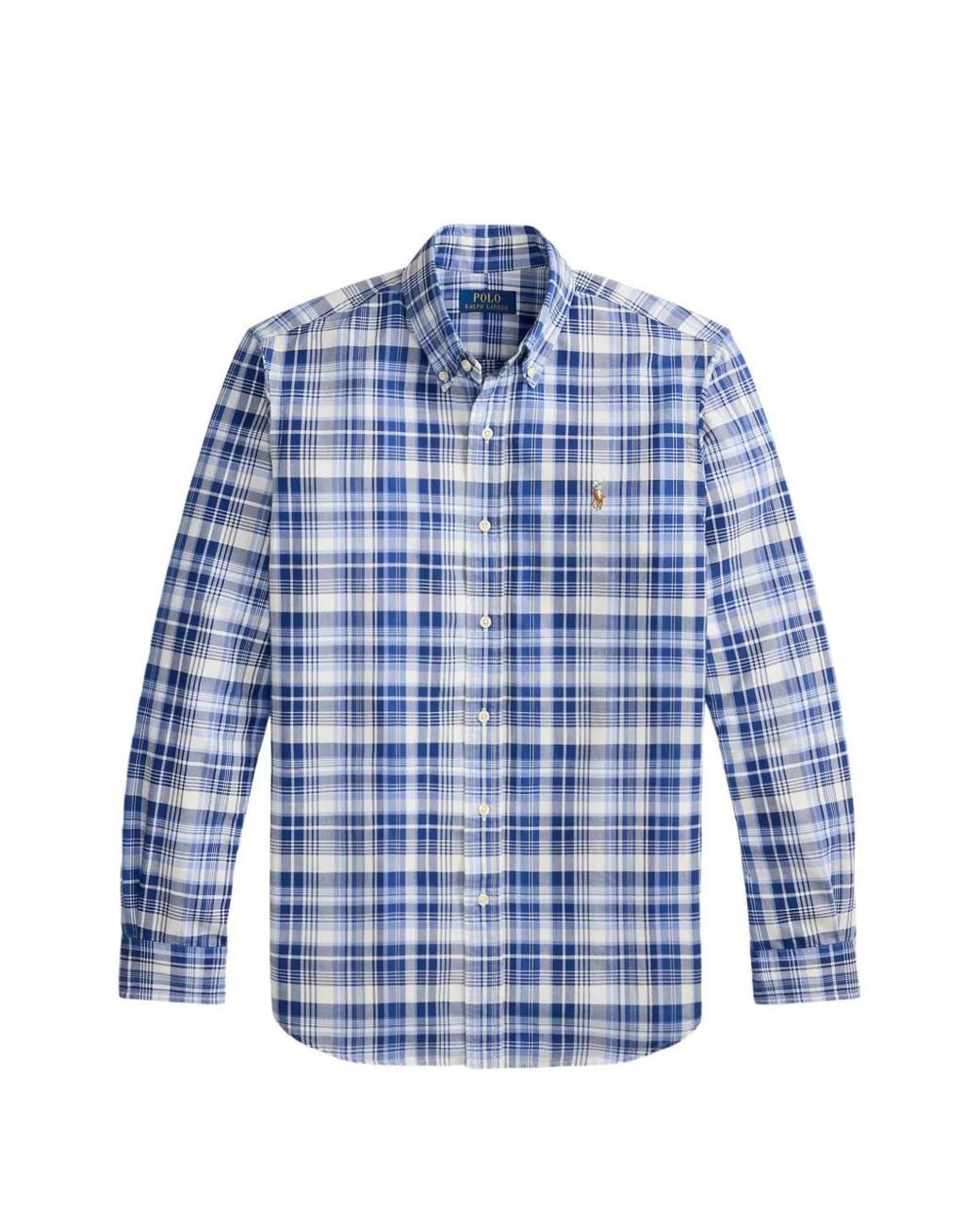 Polo Ralph Lauren Blue Custom Fit Plaid Shirt for men