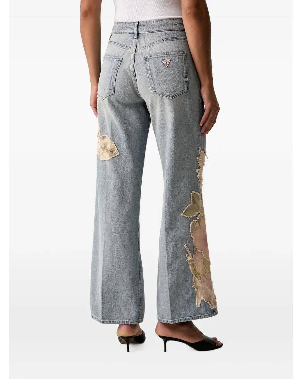 Guess Gray Floral-Motif Patchwork Jeans
