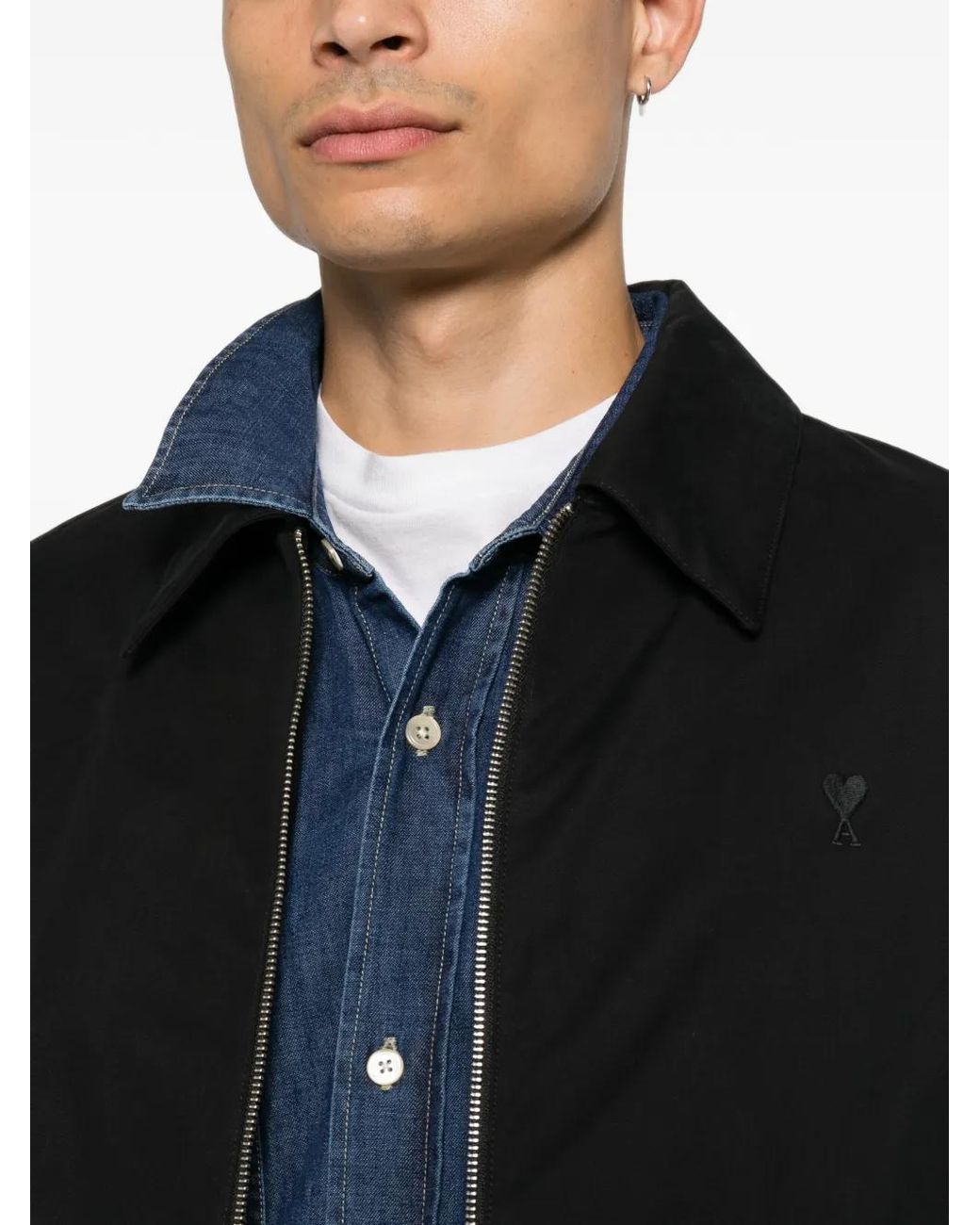 AMI Black Cotton Padded Jacket With Ami De Coeur for men