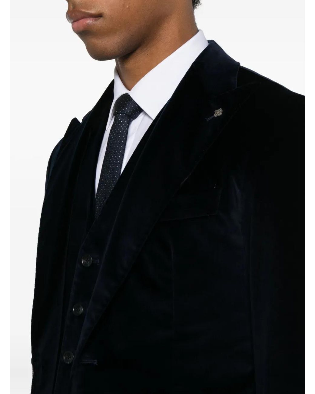 Tagliatore Black Single-Breasted Velvet-Texture Cotton Blazer for men