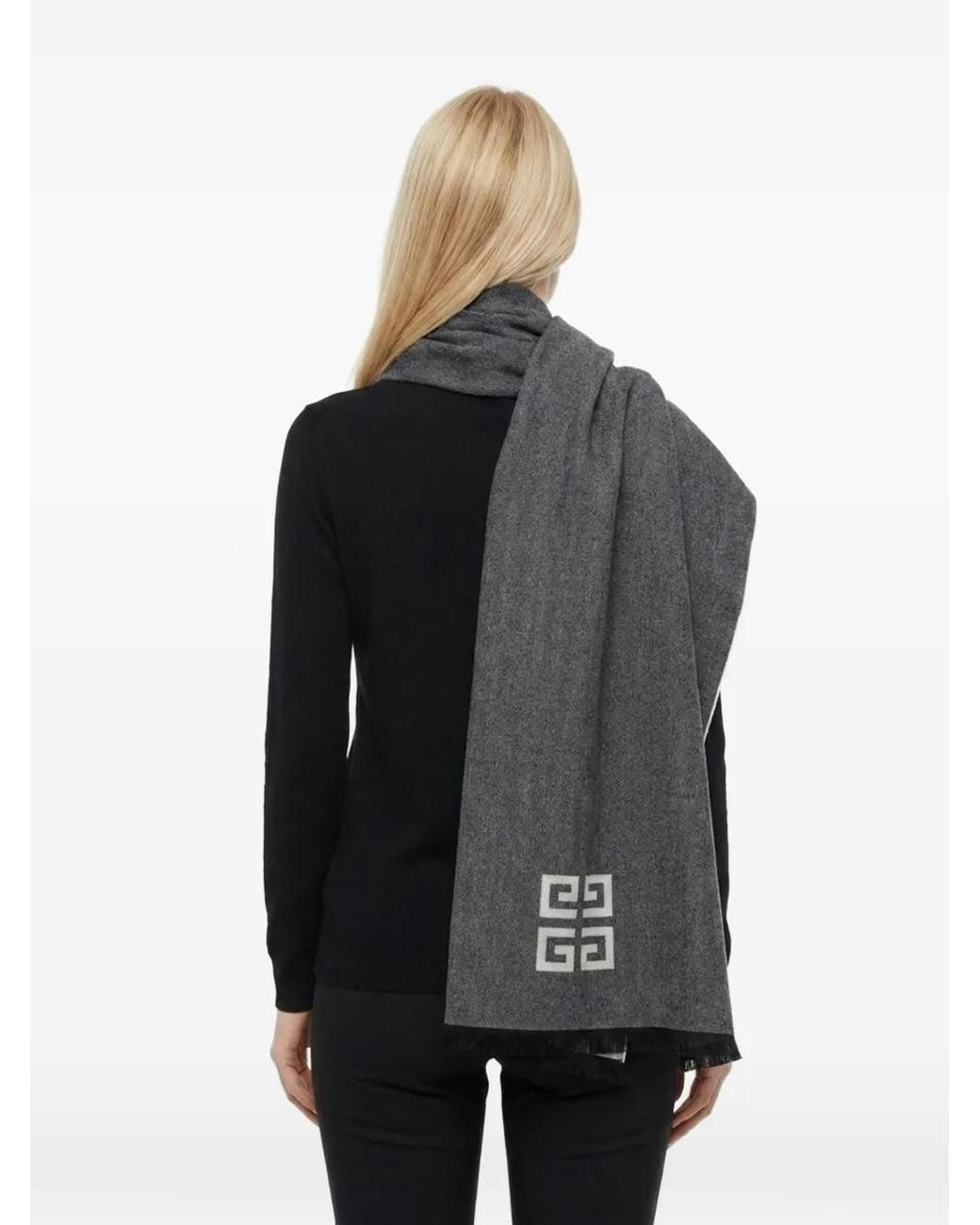 Givenchy Black 4G Logo Fringed Scarf