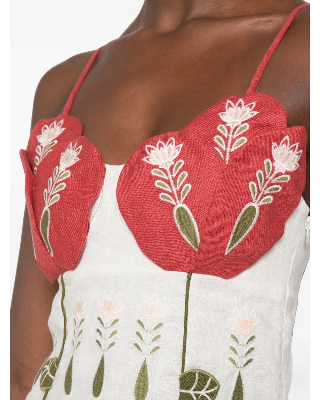 Farm Rio White Richelieur Embroidered Scallop-Edge Midi Dress