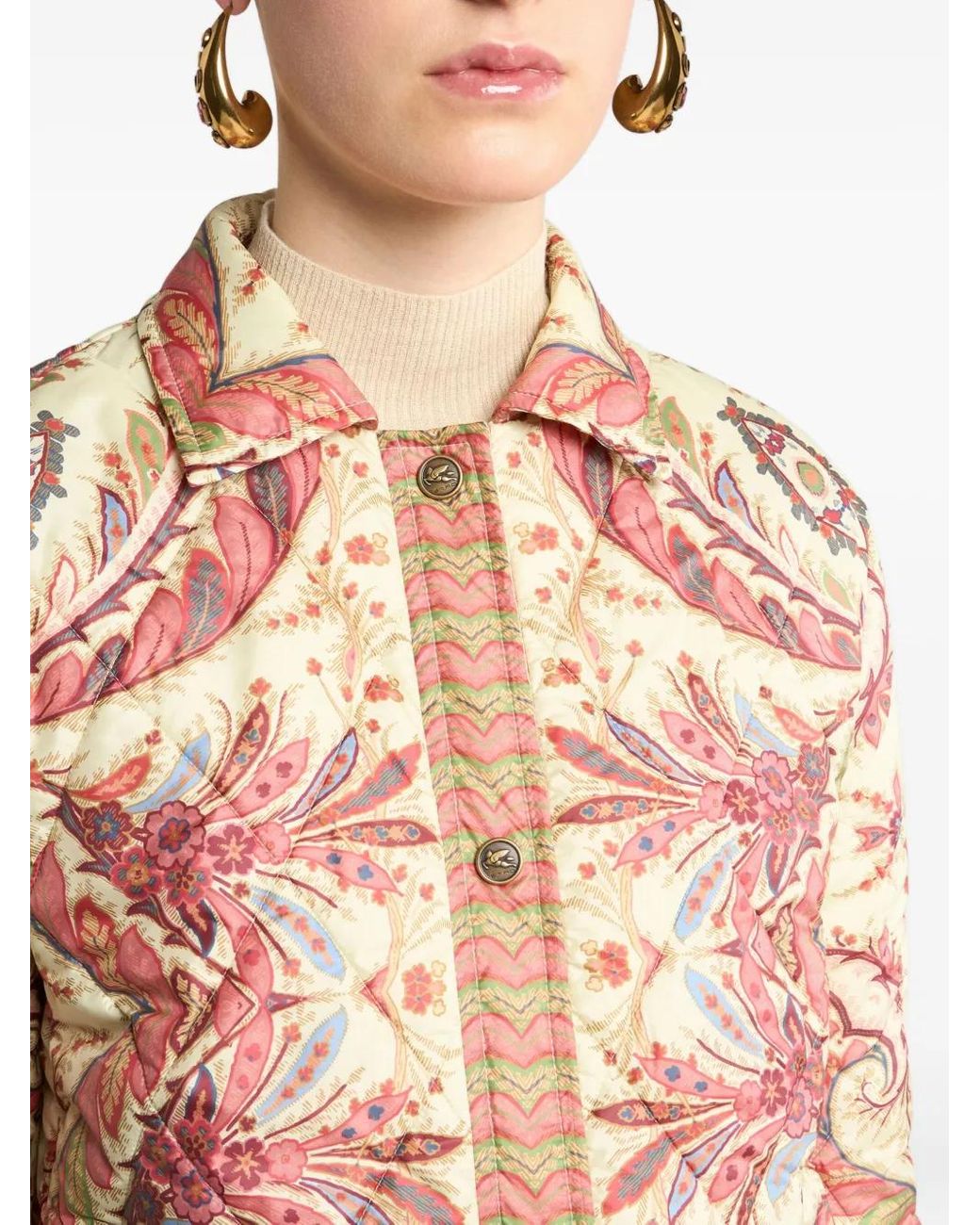 Etro Natural Padded Jacket With Foliage Print