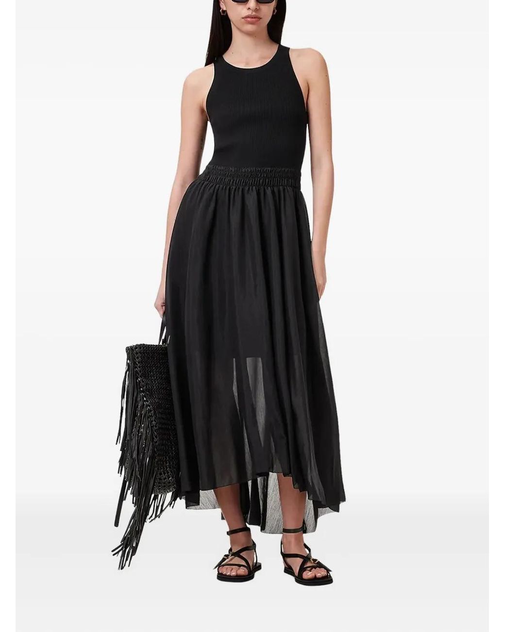 AllSaints Black Elasticated-Waist Maxi Dress