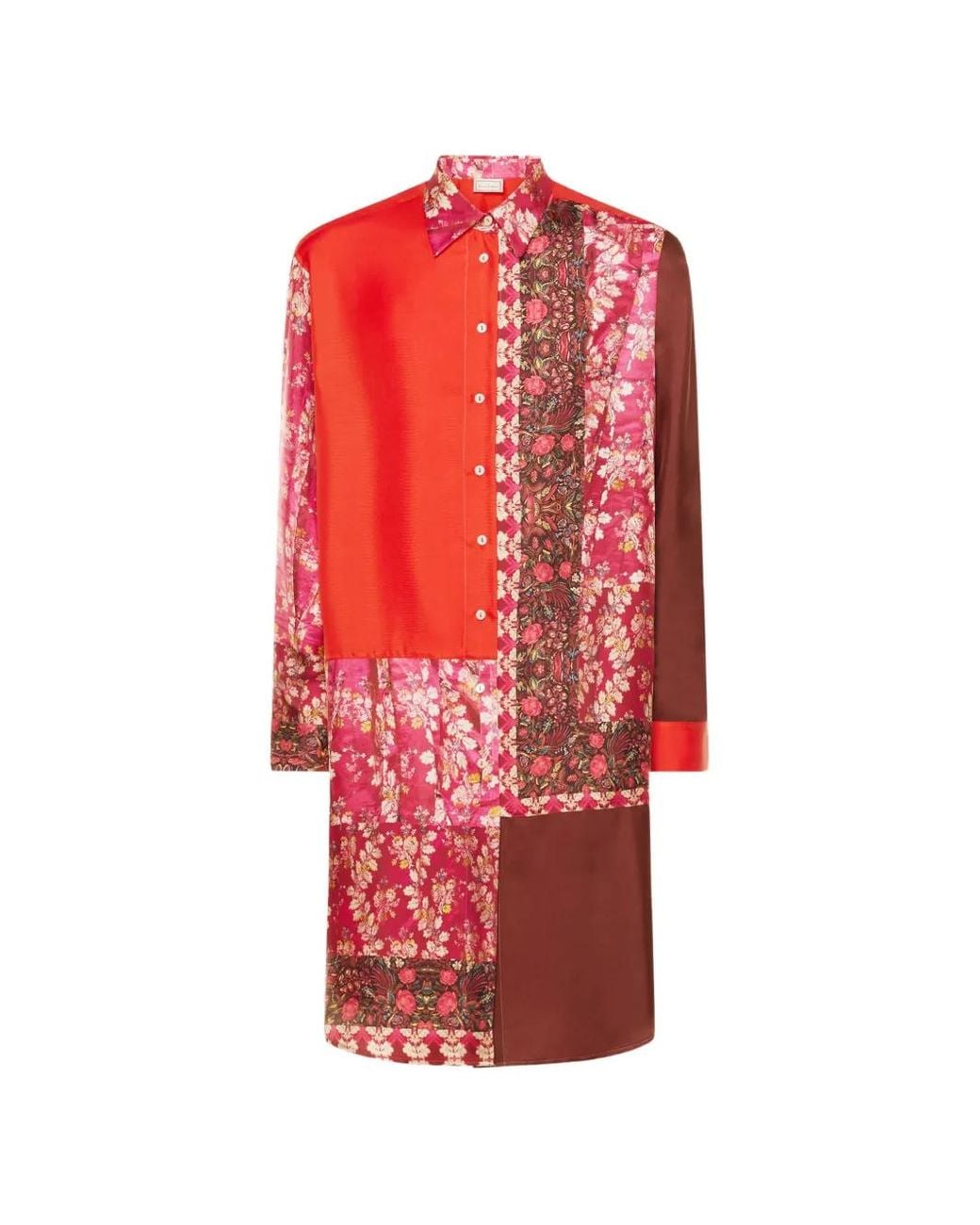 Pierre Louis Mascia Red Patchwork-Design Long-Sleeve Shirt