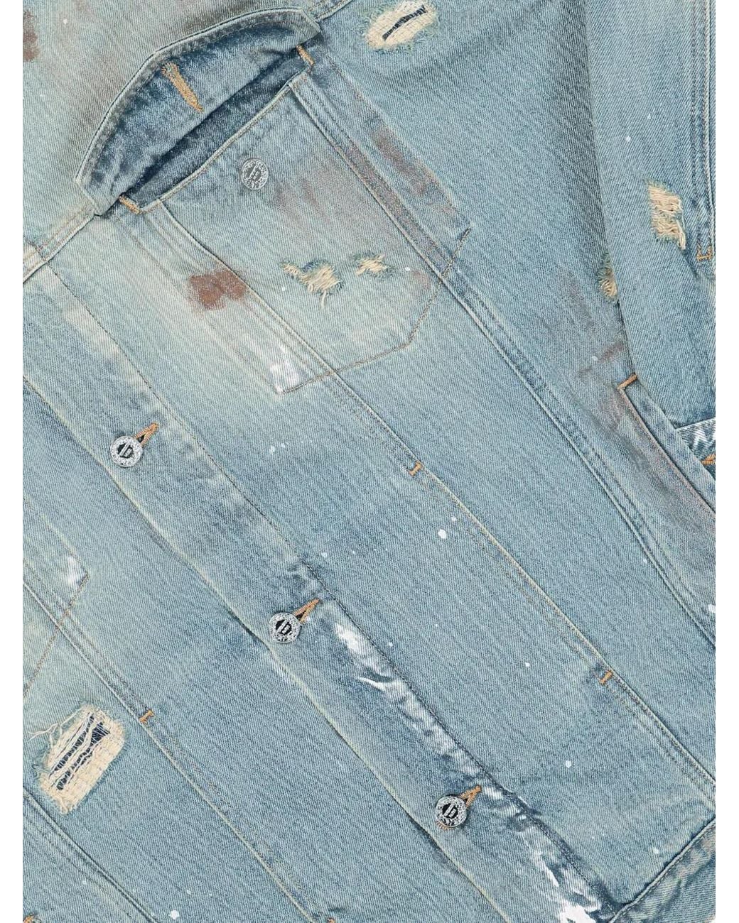 Vetements Blue Distressed Denim Jacket with Spread Collar