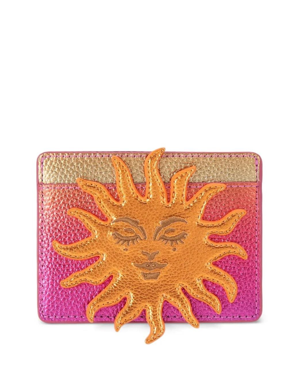 Kurt Geiger Orange Sun-Motif Grain Leather Card Holder