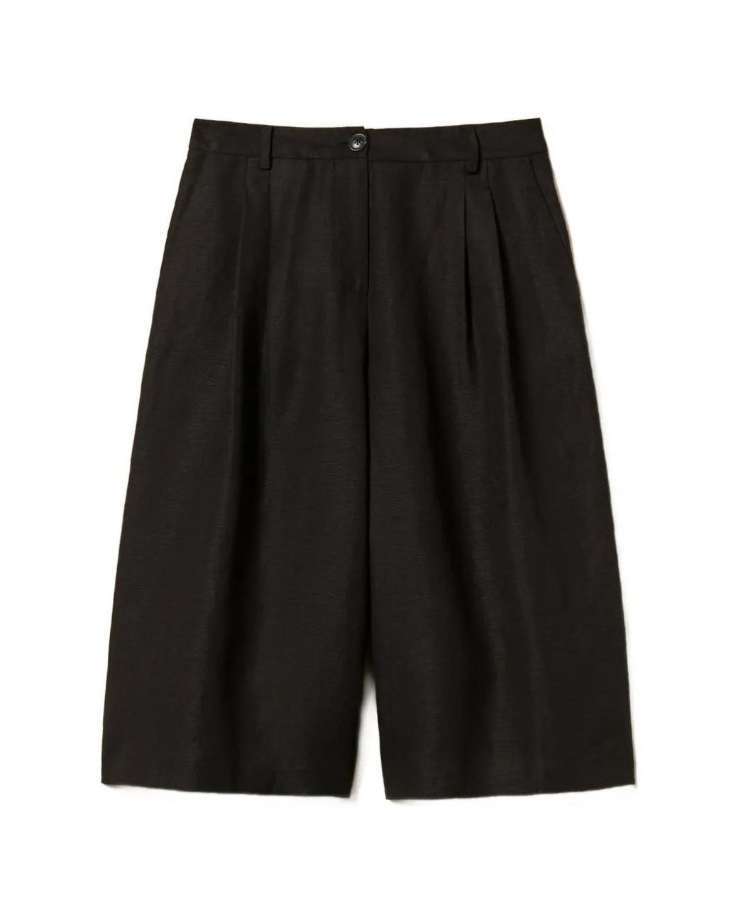Twinset Black Bermuda En Lin Mélangé À Plis