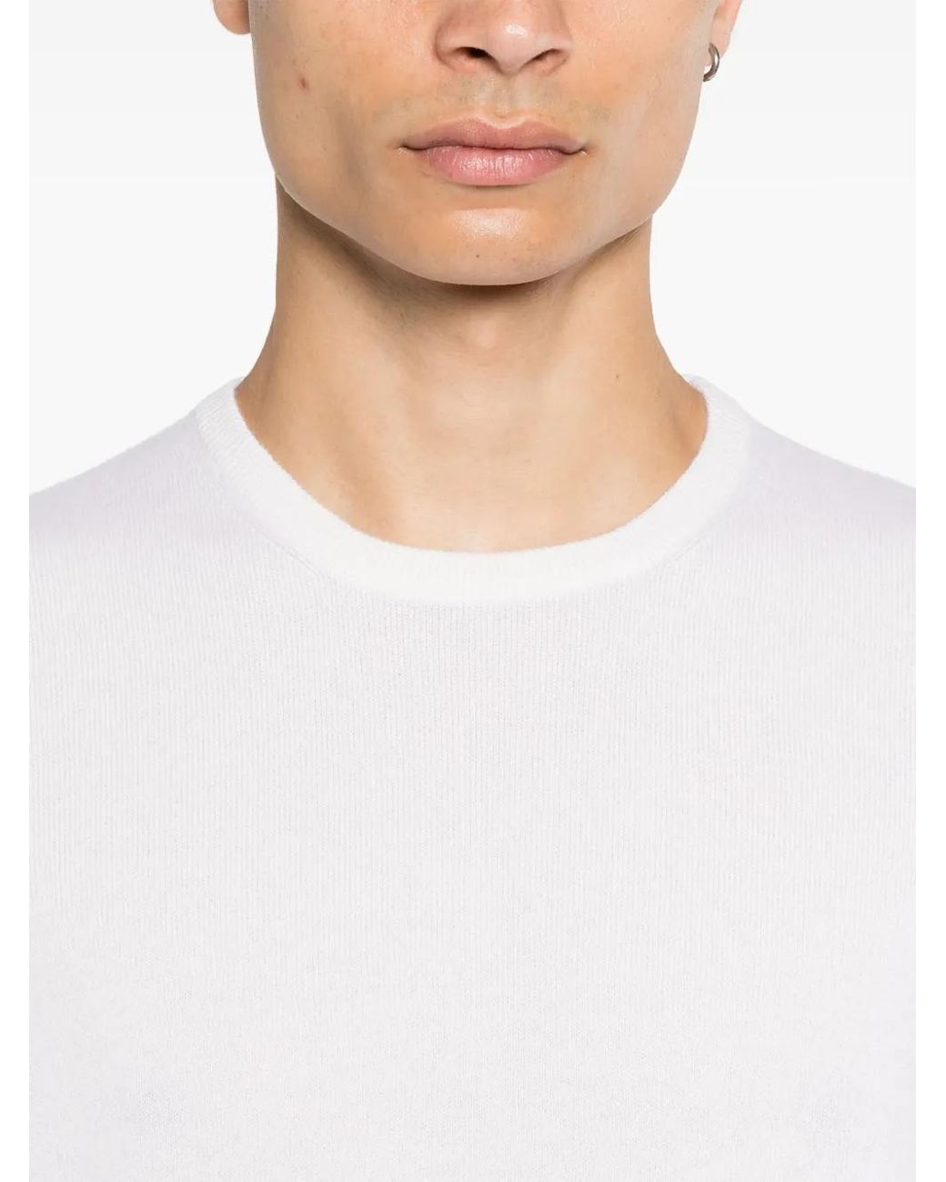 Fileria White Fine-Knit Cashmere Sweater for men