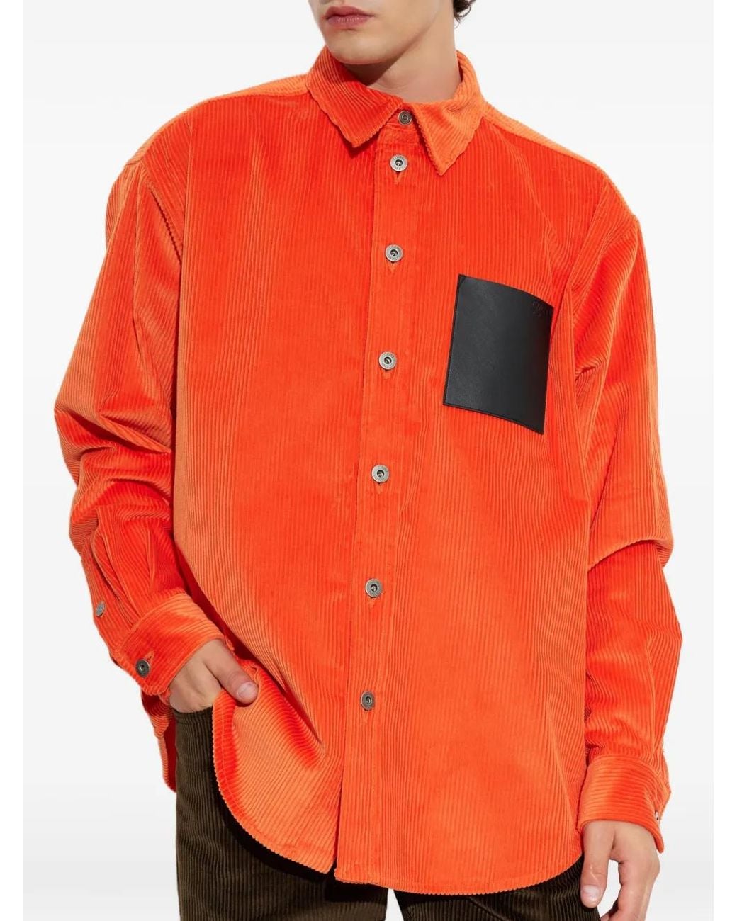 Loewe Orange Logo-Patch Corduroy Shirt for men