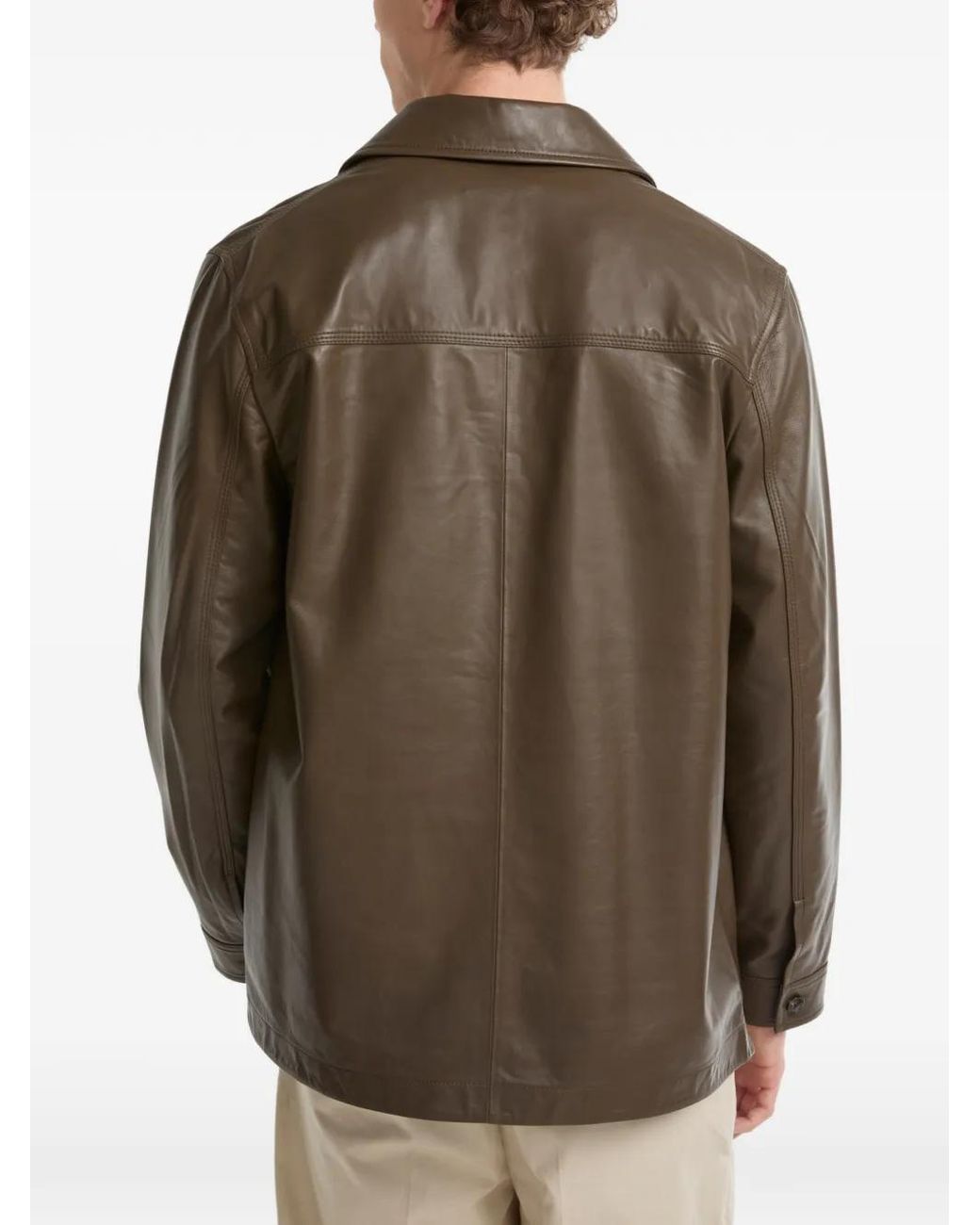 Yves Salomon Brown Button Leather Shirt for men